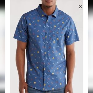 Hurley BBQ Navy Blue Regular Fit Button Up Shirt Size Medium